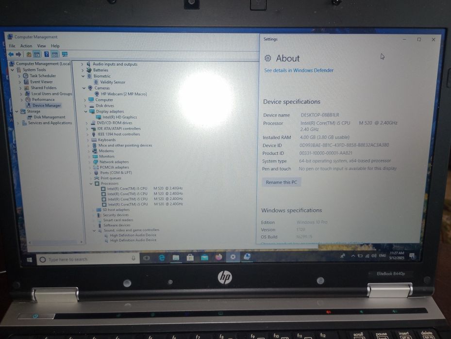 Elitebook HP cu Intel i5, amprenta și carcasă metalică