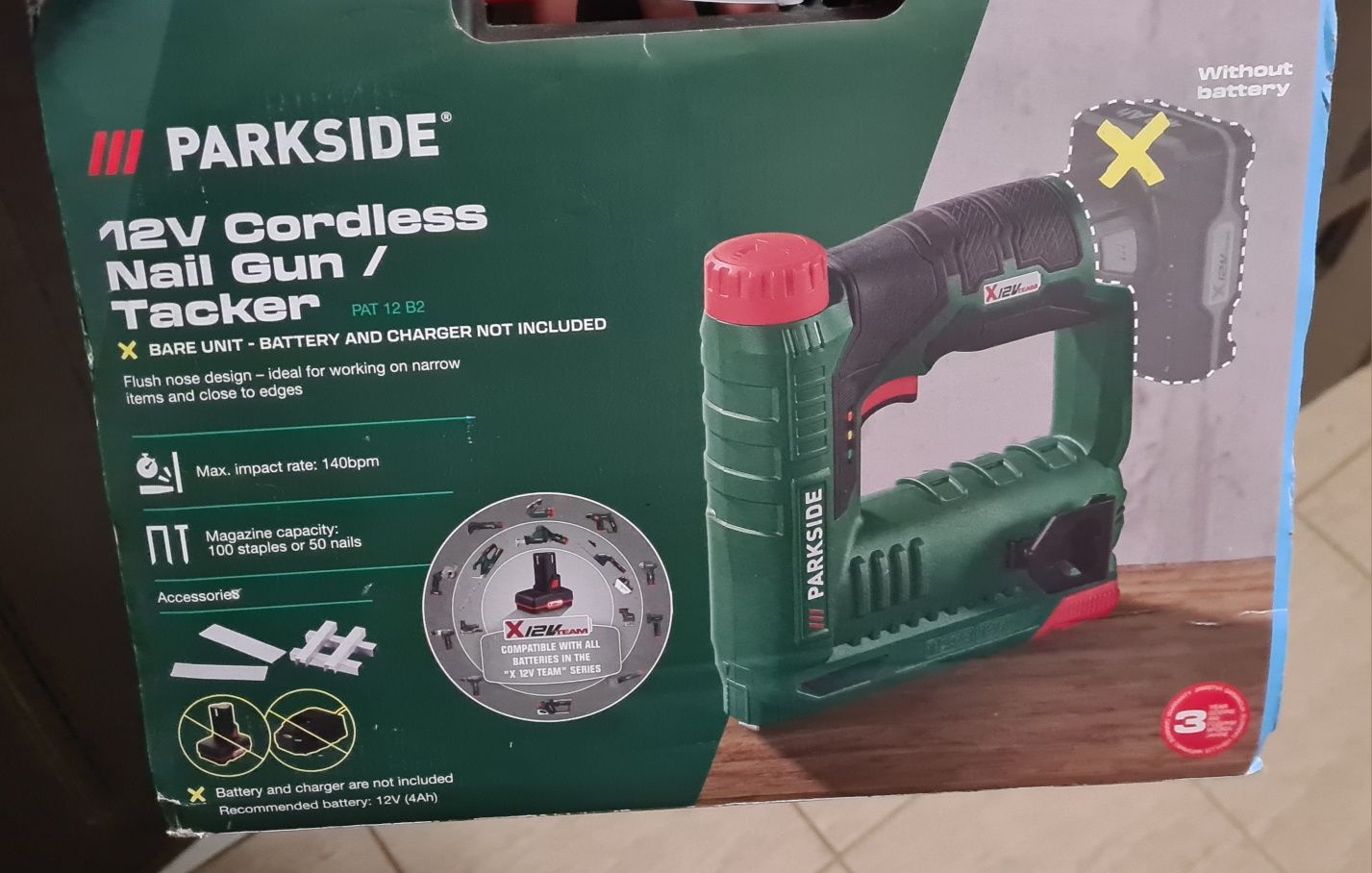 Capsator Parkside cu acumulator 12V nou pt capse și cuie