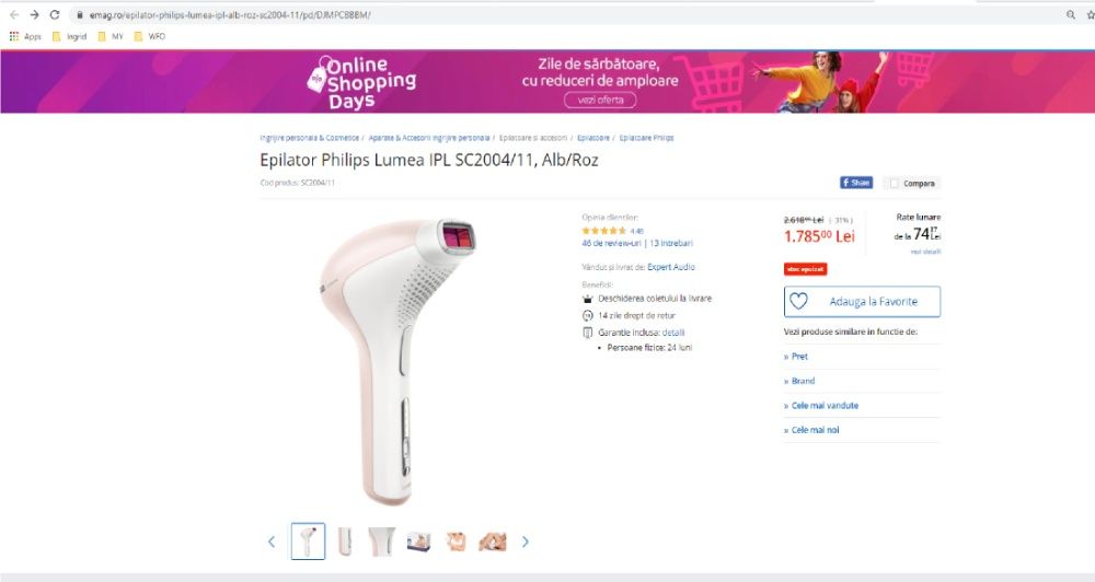 Epilator IPL Philips Lumea SC2004/11