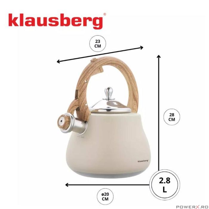 Ceainic, fierbator cu fluier, otel inoxidabil, bej cu elemente