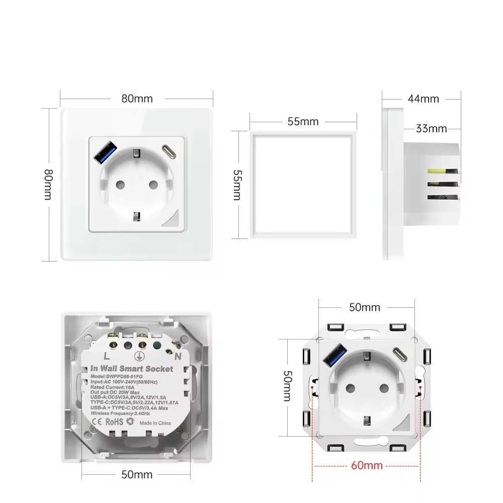 AVATTO N-WOT10-USB-W Интелигентен стенен контакт – 16A EU