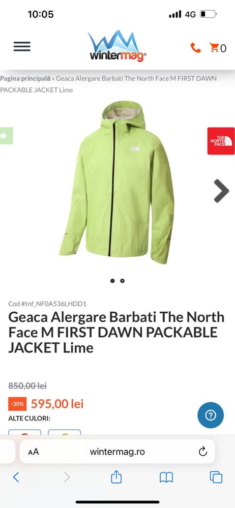 Geaca vant - ploaie -  The North Face - S - Lime