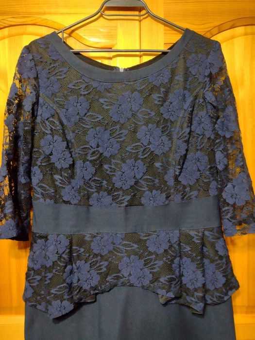 Стилна Рокля с Красива Дантела на "КАМИ" в кралско синьо! НОВА!р.ХЛ