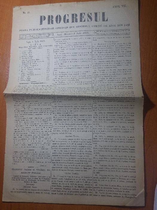 lot 8 ziare progresul iunie-iulie 1869-articole jud. din moldova