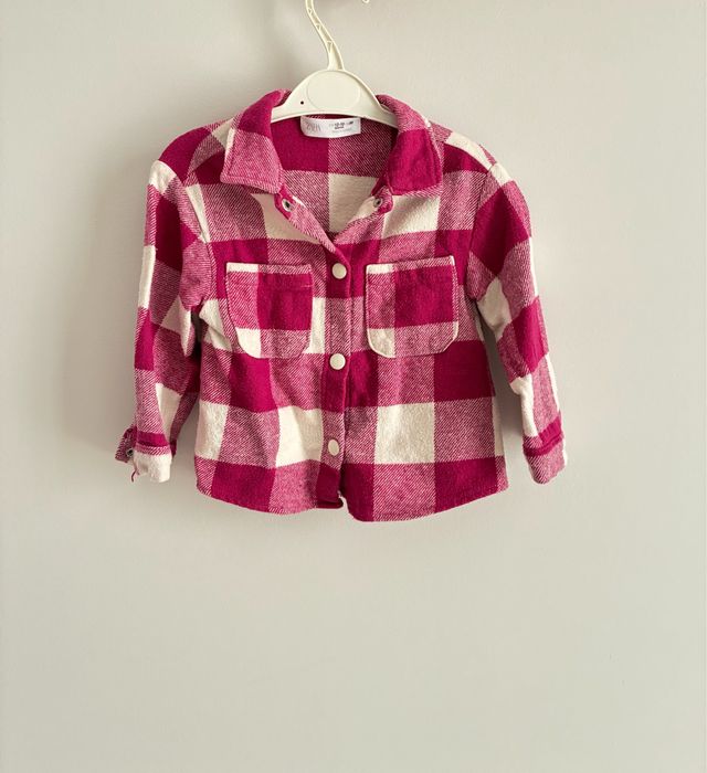 Camasa ZARA roz/alb BABY 86cm