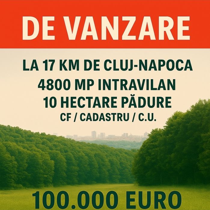 4800 mp intrav + 10 hectare pădure la 17 km de Cluj-N