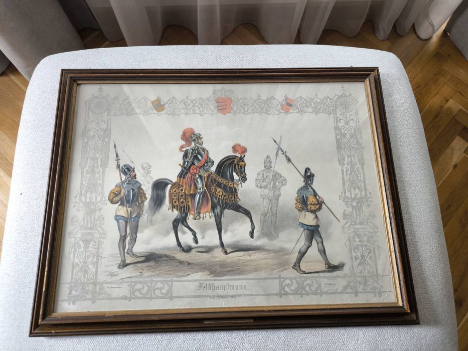 Продавам Антична цветна литография зад стъкло рамкирана