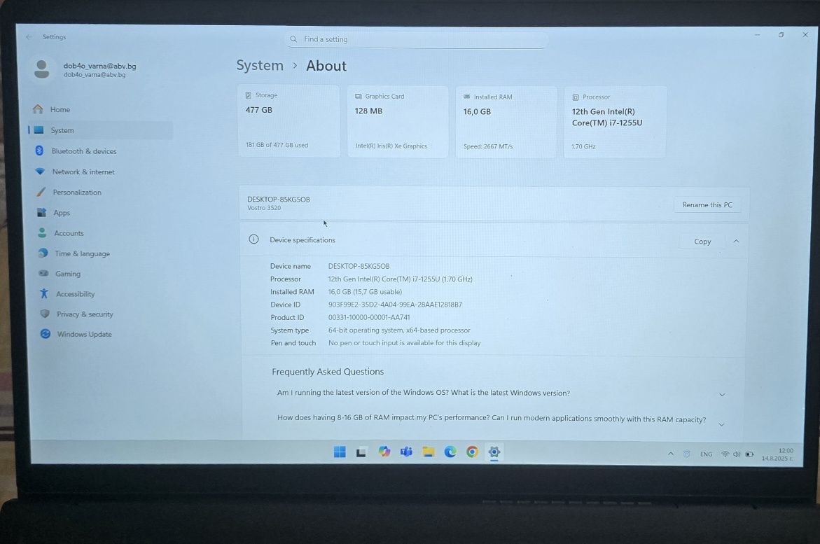 Лаптоп Dell verso 3520 гаранционен