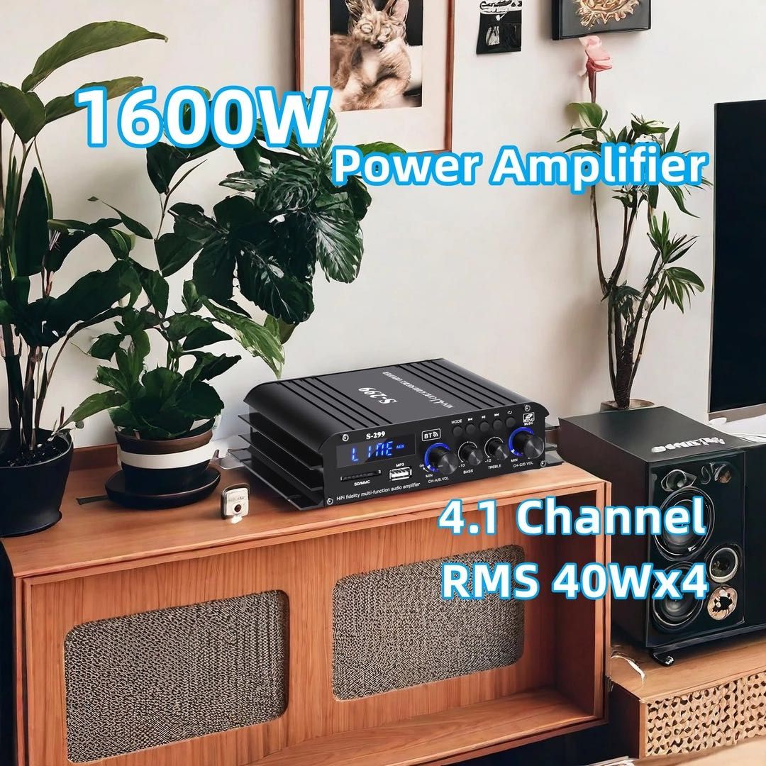 4.1-канален усилвател, мини Hi-Fi усилвател 1600W, Bluetooth 5.0