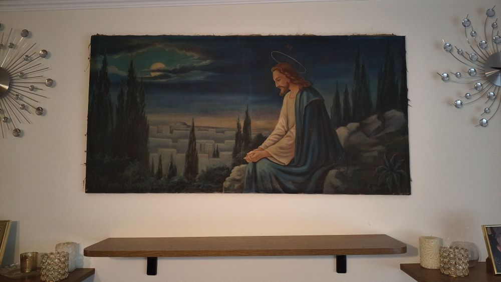 Iisus în rugă pe Muntele Ghetsimani–Pictură în Ulei pe Pânză,Semnată