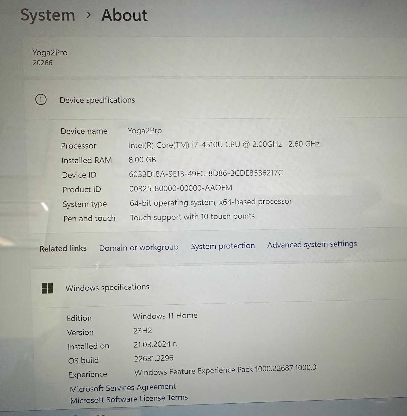 Лаптоп Lenovo Yoga 2 Pro 8gb RAM  512HDD