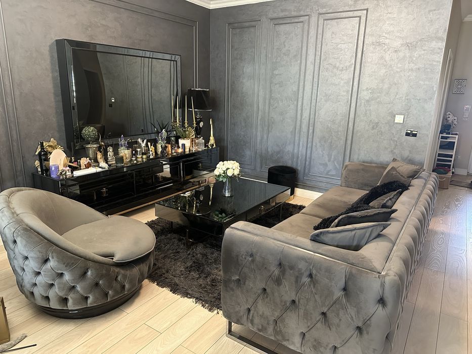 Set mobilier living de lux - canapea, fotoliu, comoda tv, masuta cafea