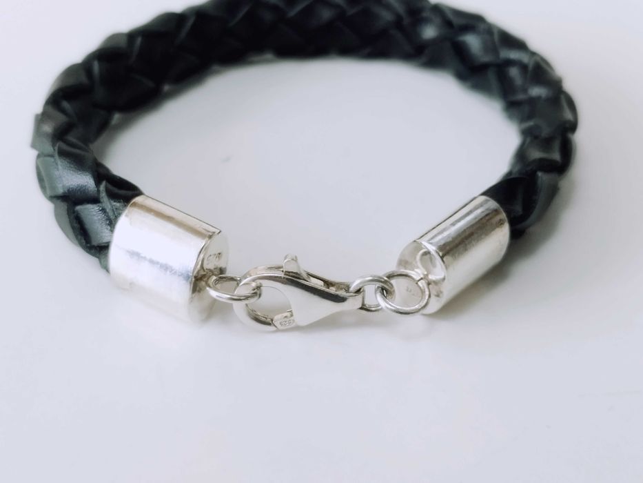 Bratara barbateasca piele împletita, si argint masiv 925