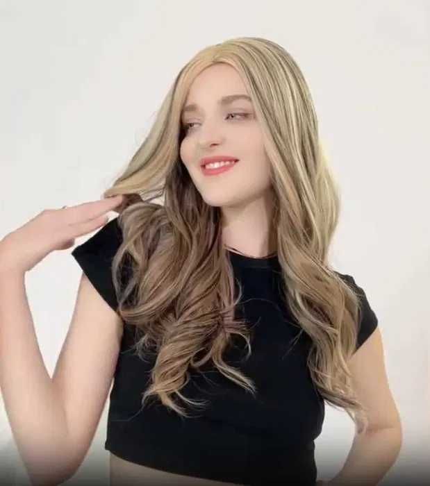 Омбре перука на кичури в съчетавание на русо и кафяво