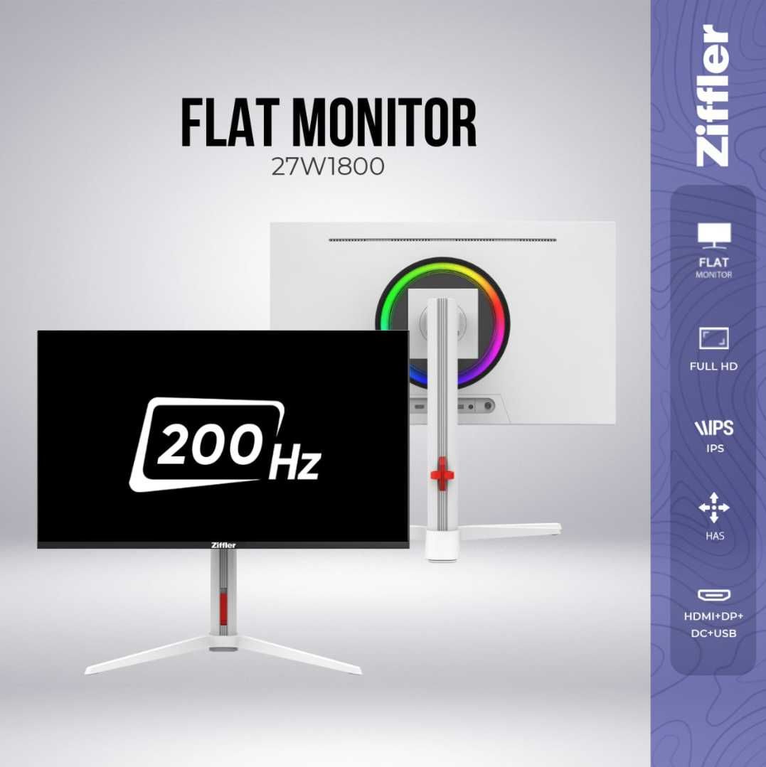 [НОВЫЙ] Монитор Ziffler 27W1800 / 27" FHD IPS FLAT 200Hz RGB HAS White