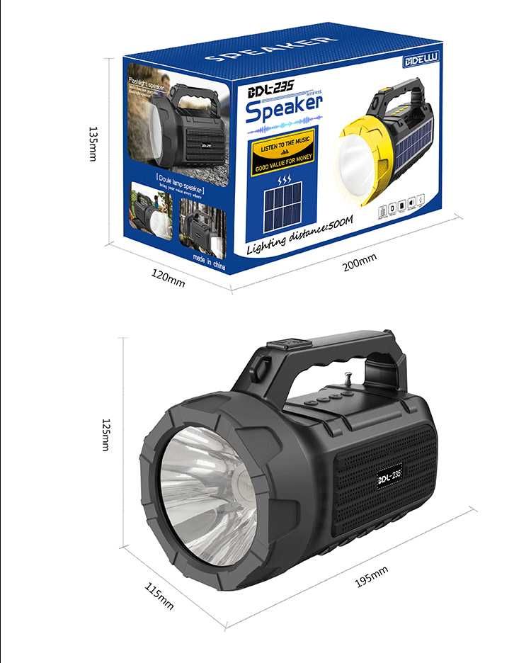 Мощно фенерче с радио, слънчево зареждане, Bluetooth, BIDELLU BDL-235