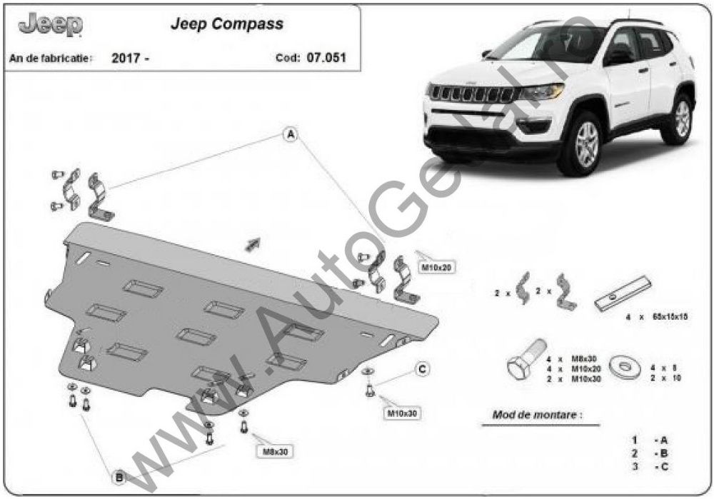 Scut motor metalic Jeep Compass 2017-prezent- otel 2mm