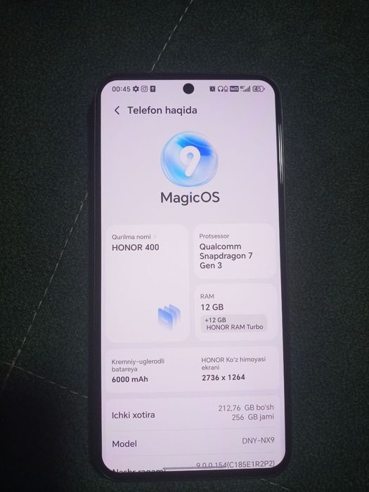 Honor 400  5G sotiladi. Deyarli yangi xolatda