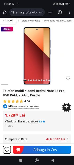 Telefon mobil Xiaomi Redmi Note 13 Pro, 8GB RAM, 256GB, Purple