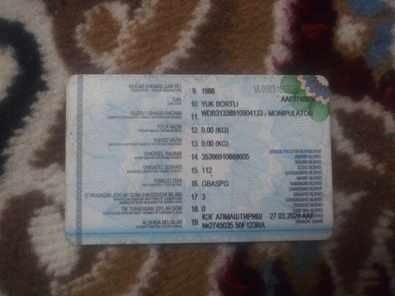 Mersedes bens yuk mashina 1988 yil yurib turgan zil motor qoyilgan gaz