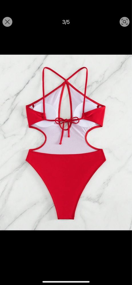 Costum de baie C171 Rosu Intreg decupat stil Vivien Vance push up