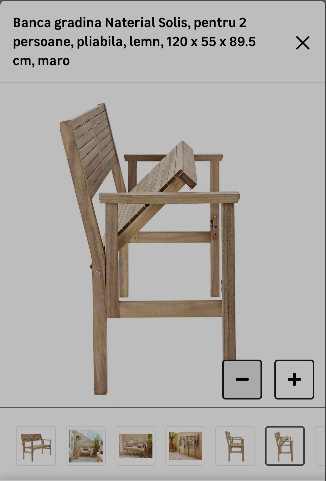 Vand set de 4 banci pliabile din lemn, cu perne incluse, 120x55x89.5