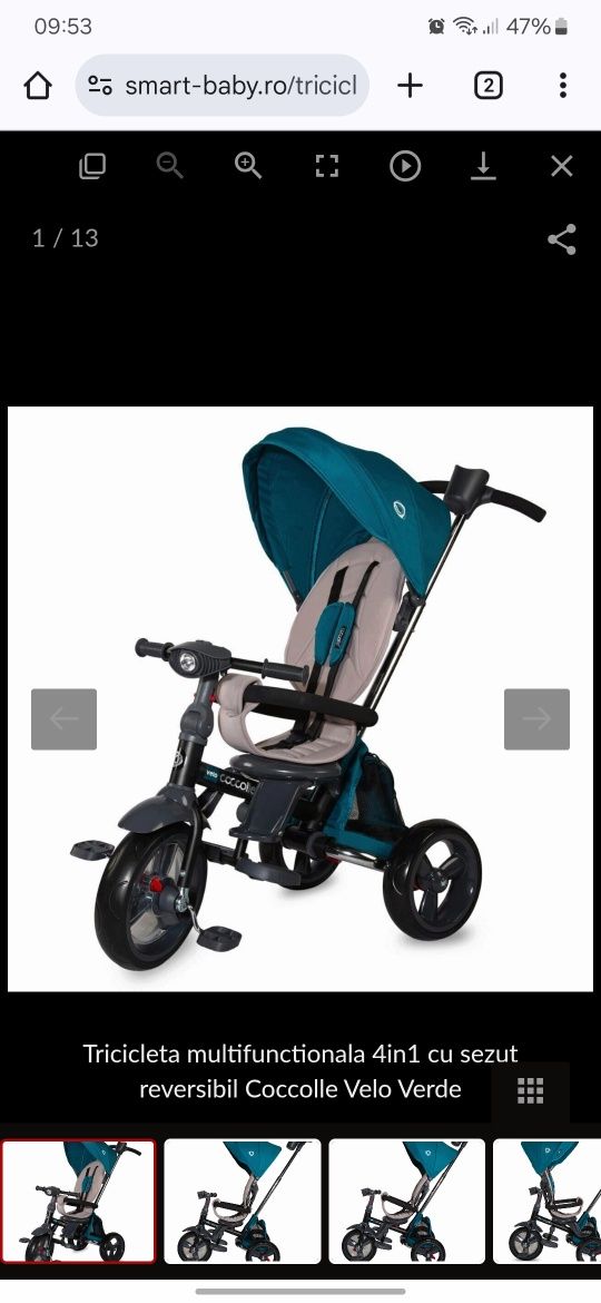 Tricicleta multifunctionala 4in1 cu sezut reversibil Coccolle Vel