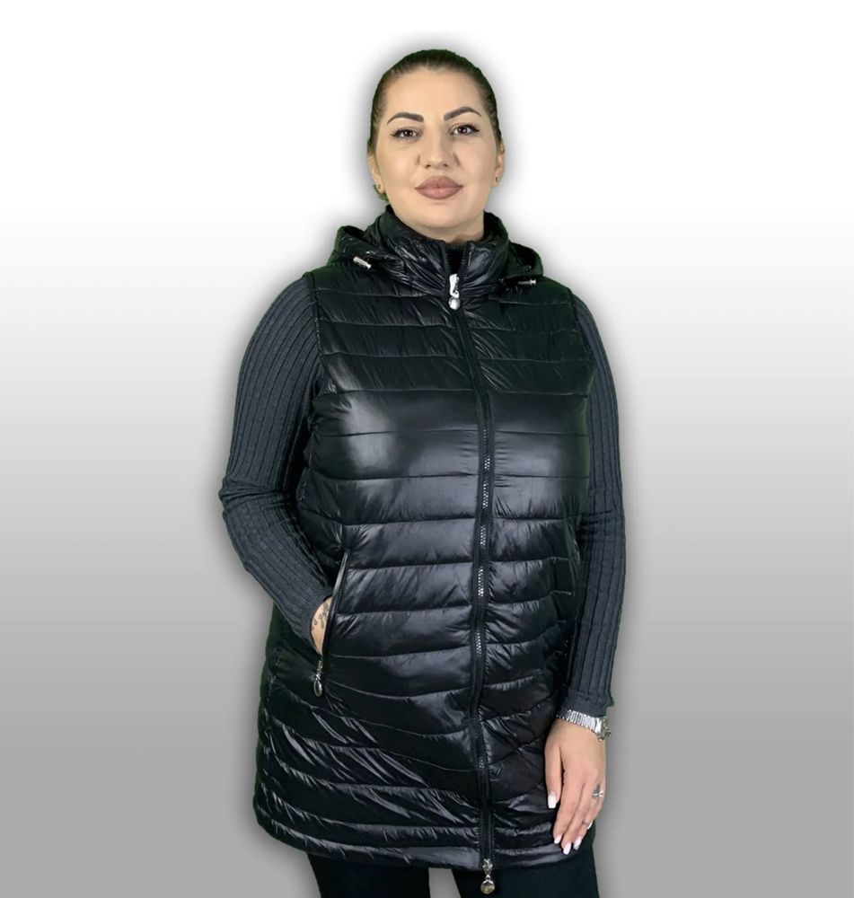 Vesta de dama de fas matlasat, lunga, marimi mari 46-56 XL-6XL