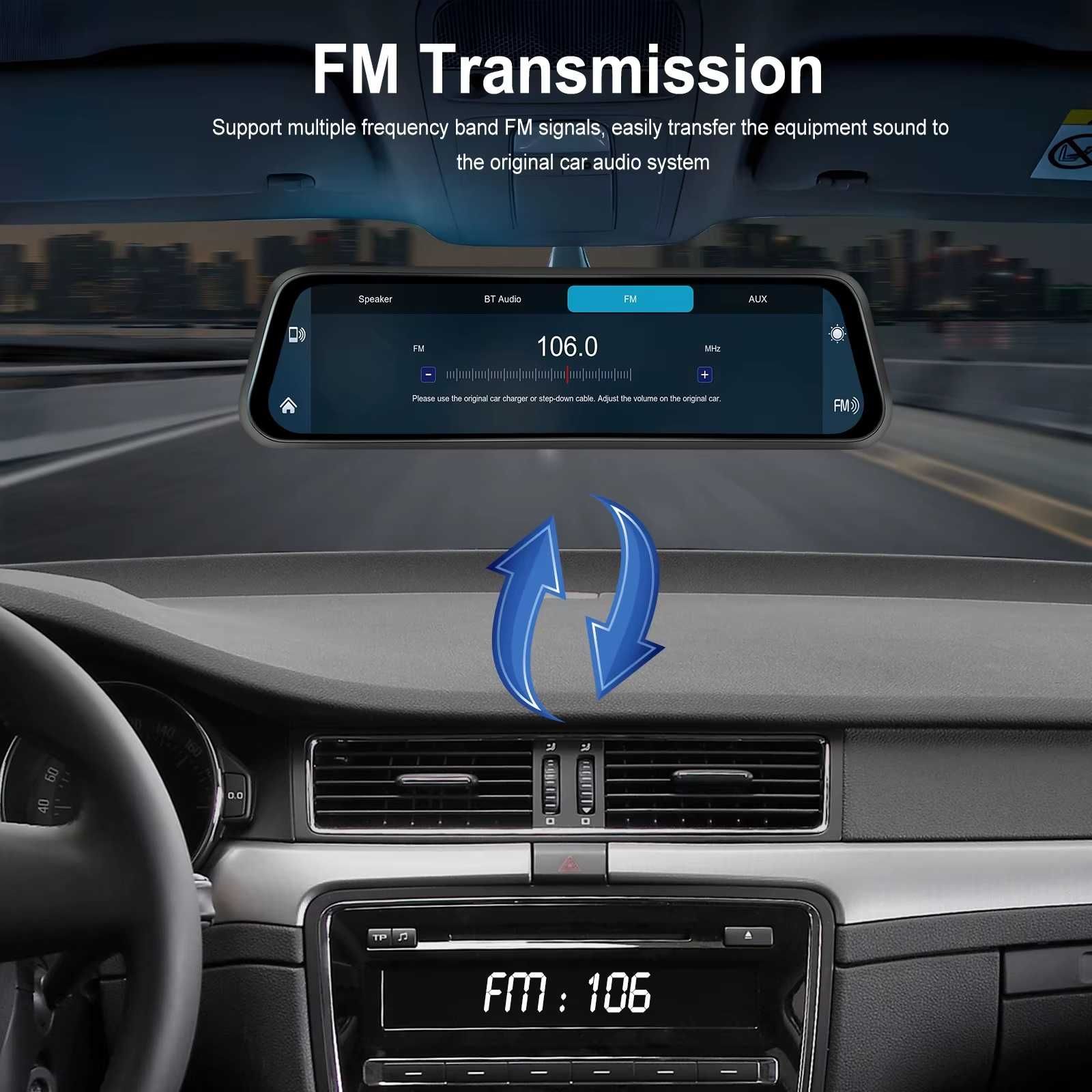4K DVR Carplay Android auto Видеорегистратор огледало 12" AirPlay Cast