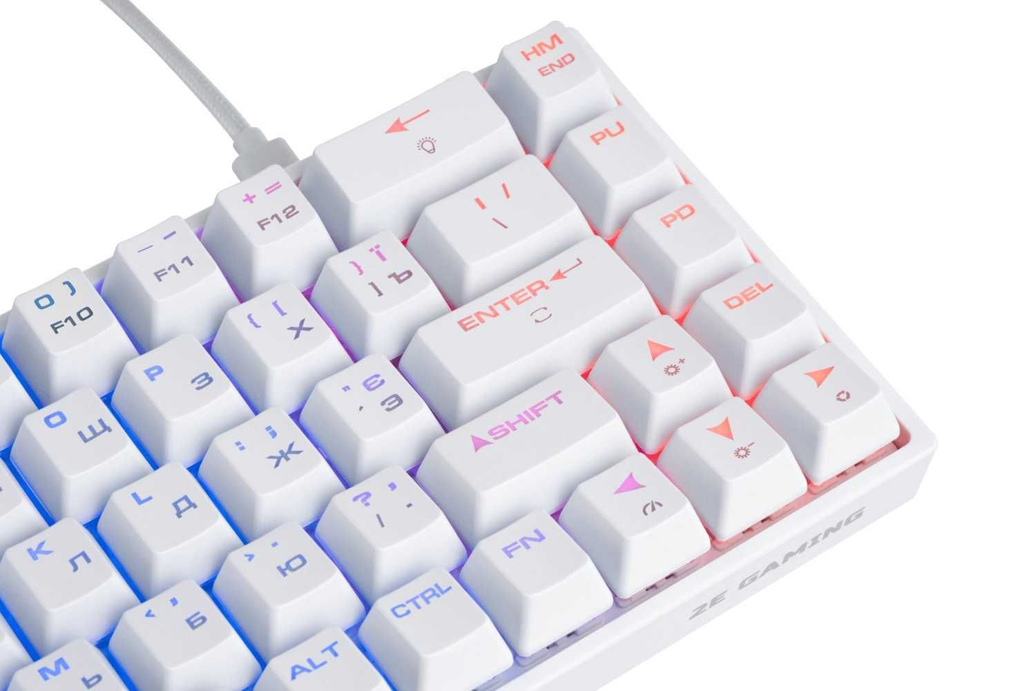 ; Игровая клавиатура 2E KG380 USB 68 key Gateron Red Switch White