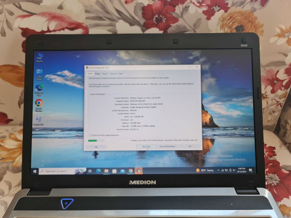 Laptop Medion E6210 16"Dual Core T3400 2.16GHz 3GB 240GB Windows 10Pro