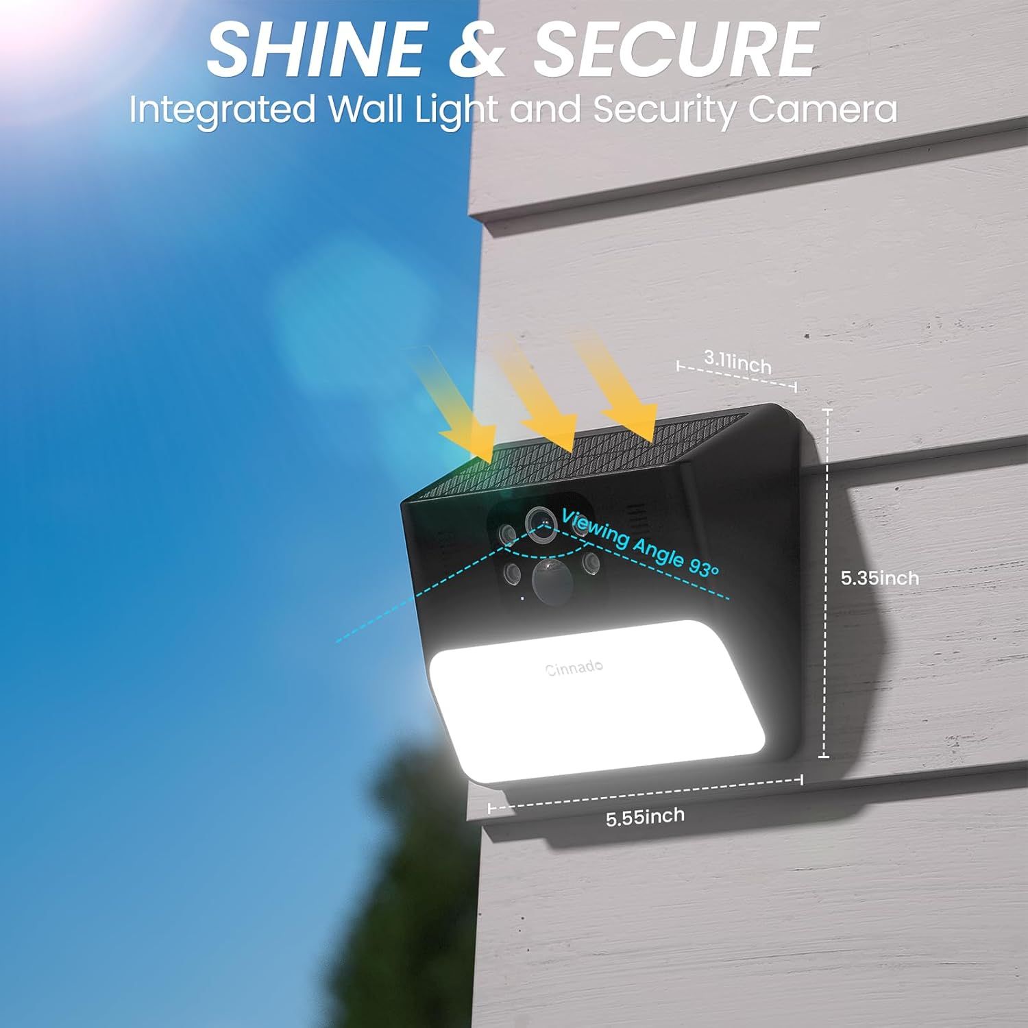 Cameră Supraveghere exterior 2K WiFi Solară, Baterie 5000 mAh, Cinnado