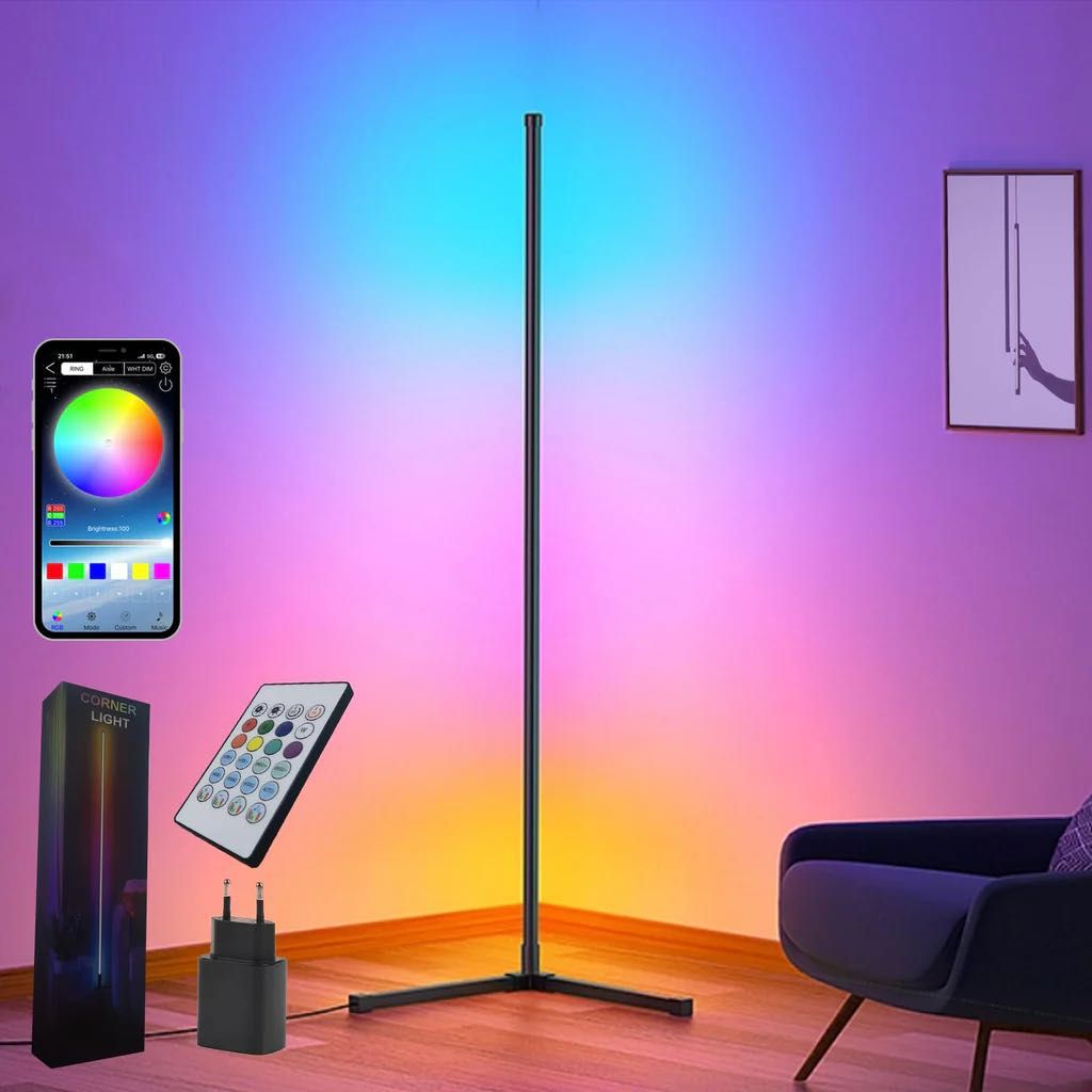 Lampa de colt RGB cu telecomanda Smart, 153 cm, sincronizare muzica