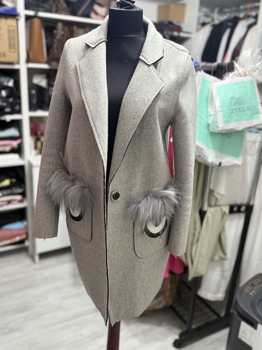 Pardesiu trenci Cashmir cu vulpe naturala si piele