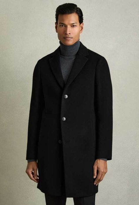 Palton slim premium DIFIRENZE 54 XXL lana moale negru