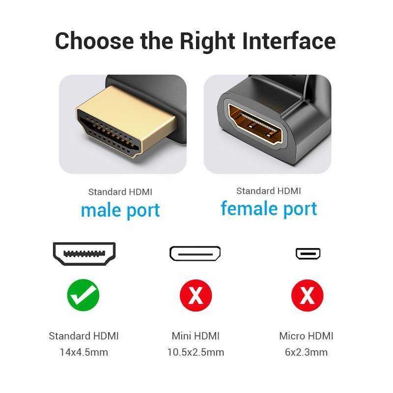 Преходник Адаптер HDMI Мъжко - HDMI Женско Ъглов на 270° Vention AINB0