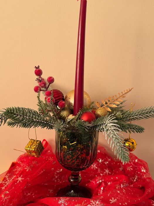 Decorațiune de Crăciun – pahar cu lumânare (handmade)