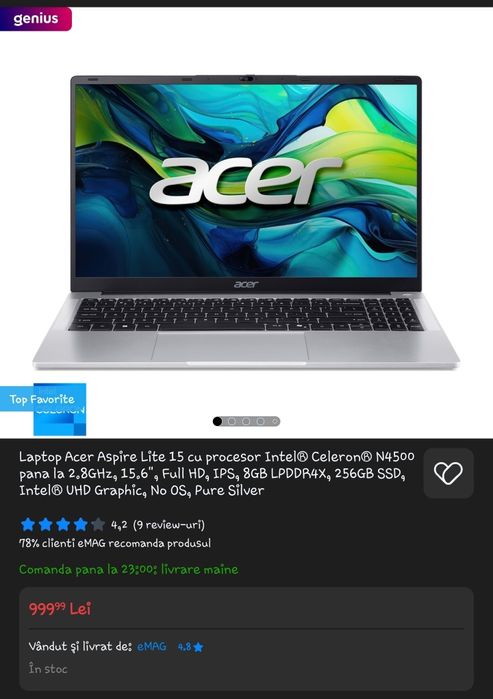 Laptop Acer Elite 15, 8gb DDR4, 256GB SSD