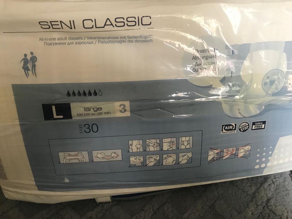 Продам памперсы для взрослых Seni классик. Размер 3. В упаковке 30 шт.