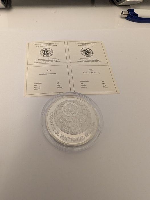 Moneda argint 100 Lei UNICEF 1946-1996 BNR