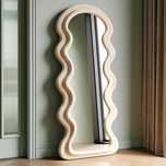 Oglindă full body 160 x 60cm, design ondulat, alb, flanel