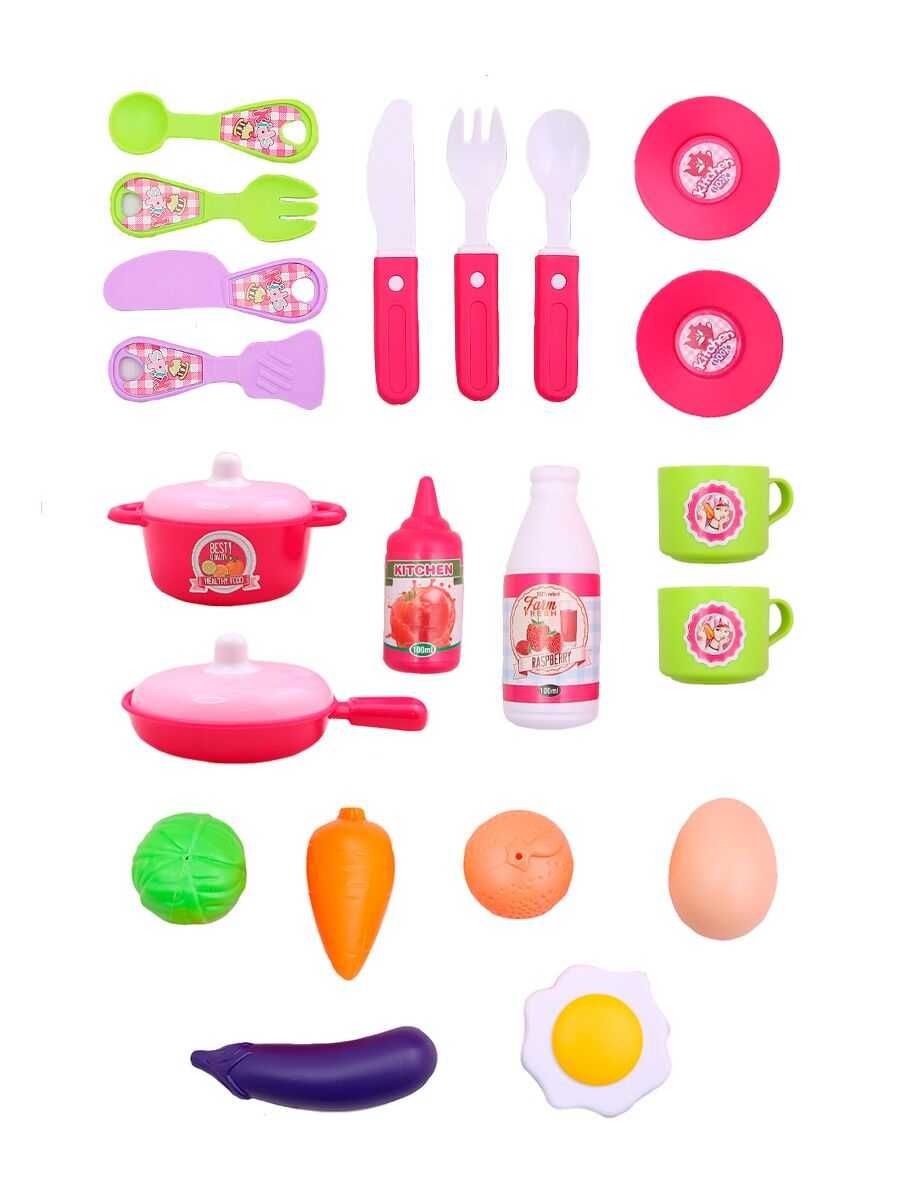 Детская кухня, на колесах с продуктами (набор из 25 предметов)