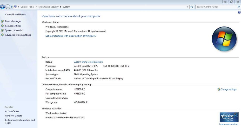 Компютър HP Compaq 8100 Elite SFF c Intel i3-550, 4GB RAM, HDD 250GB