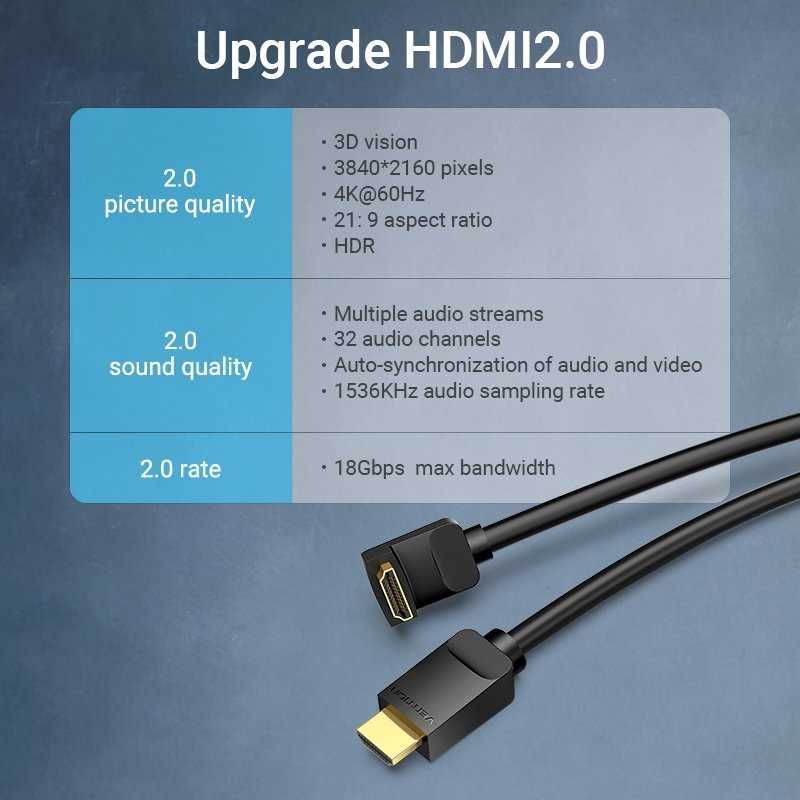 Vention Кабел HDMI Right Angle 270 v2.0 M/M 4K/60Hz Gold 1.5M AAQBG