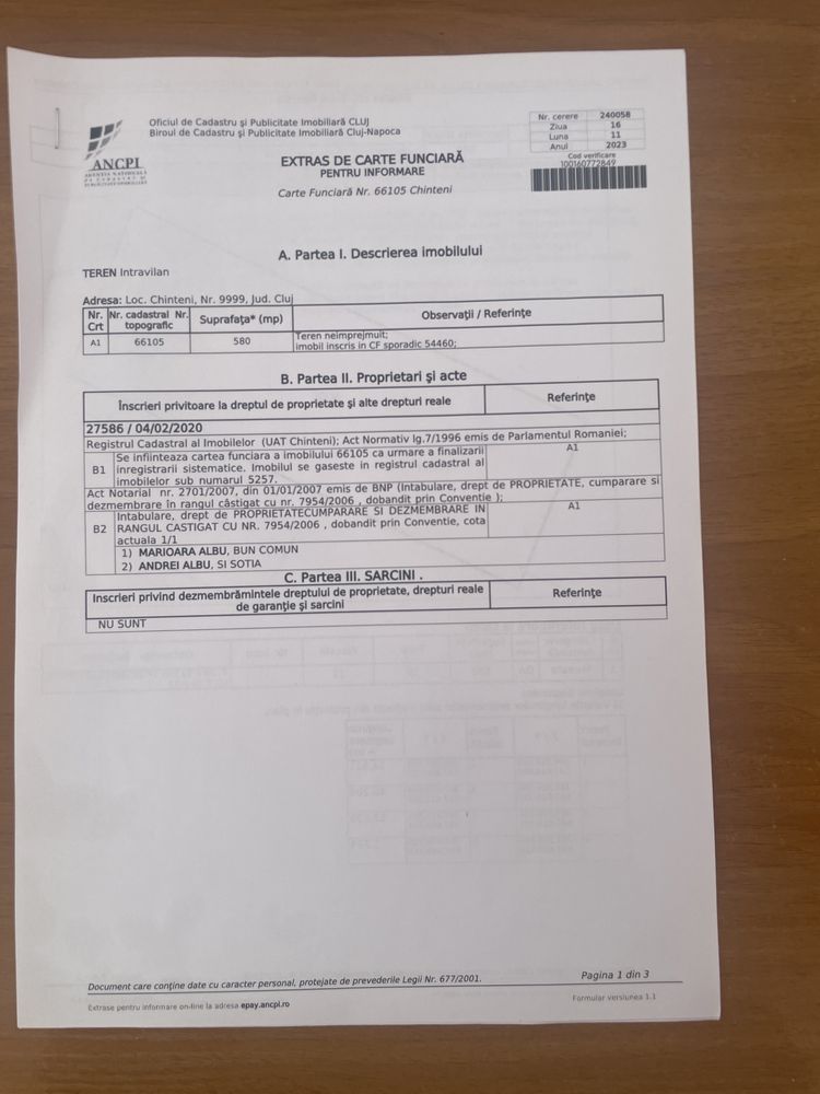 Teren intravilan de vanzare in Chinteni, aproape de Cluj Napoca 480 mp