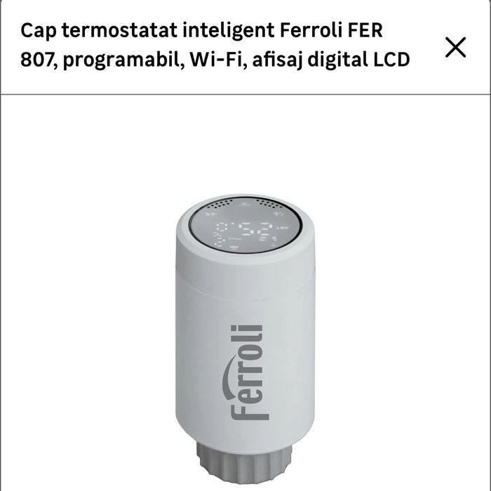 2 Cap termostat inteligent calorifer Ferroli FER 807, Wi-Fi, robinet