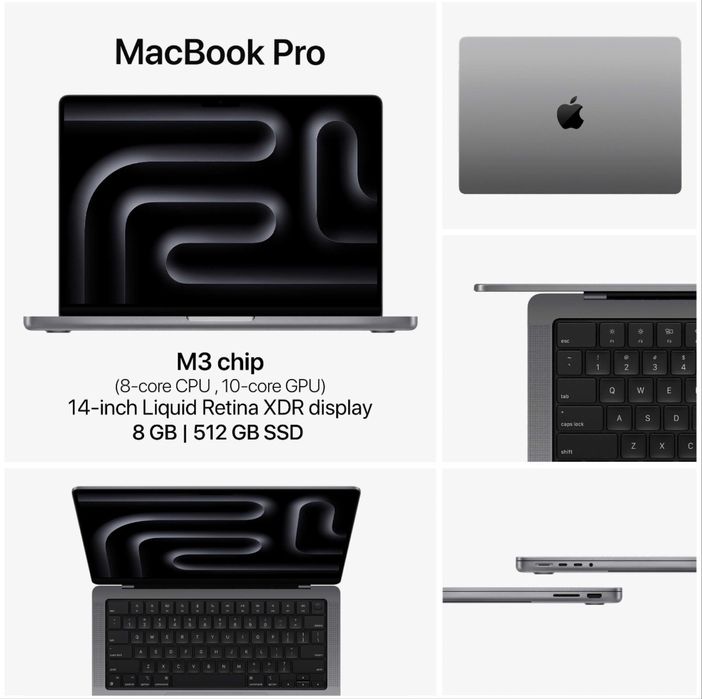 MacBook pro M3 8/512gb 14 LLA 38цикл батарея 100% коробка зарядка