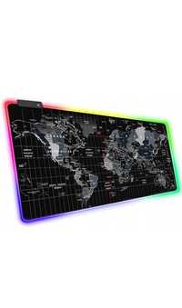 Mouse pad, Zola®, cauciucat pentru gaming, Harta Lumii, cu LED colorat