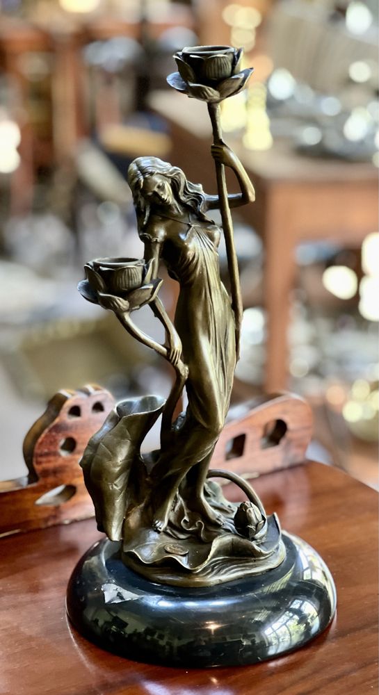 Statuetă/Sfeșnic bronz ArtNouveau *** vintage / antic / retro ***