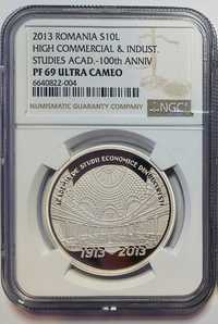 Monedă argint 999 BNR 10 lei 2013 proof ASE gradată NGC PF69